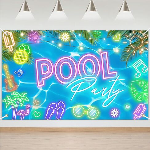 Avezano Summer Pool Party Backdrop Glow Swimming Pool Beach Decorations Summer Pool Party Banner لعيد ميلاد استحمام الطفل 70.8 × 43.3 بوصة in Kuwait