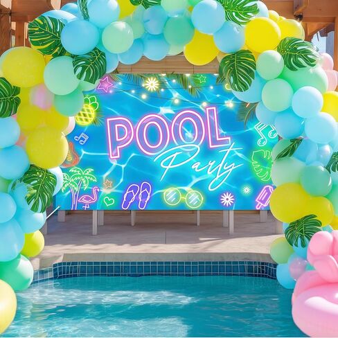 Avezano Summer Pool Party Backdrop Glow Swimming Pool Beach Decorations Summer Pool Party Banner لعيد ميلاد استحمام الطفل 70.8 × 43.3 بوصة in Kuwait