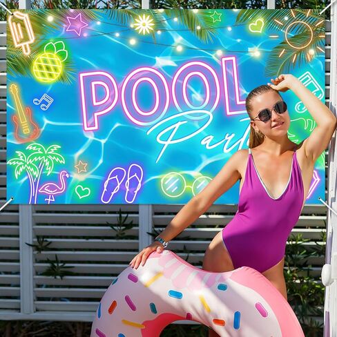 Avezano Summer Pool Party Backdrop Glow Swimming Pool Beach Decorations Summer Pool Party Banner لعيد ميلاد استحمام الطفل 70.8 × 43.3 بوصة in Kuwait