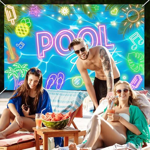 Avezano Summer Pool Party Backdrop Glow Swimming Pool Beach Decorations Summer Pool Party Banner لعيد ميلاد استحمام الطفل 70.8 × 43.3 بوصة in Kuwait
