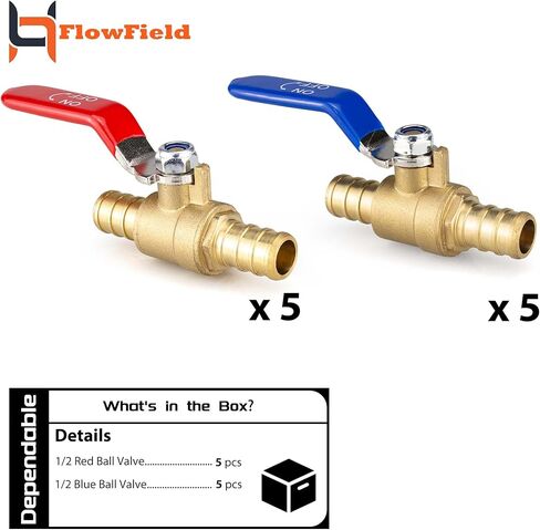 FlowField 1/2 Brass Ball Valve, Crimp/Cinch Port, for Pex Pipe Hot and Cold Water Home Plumbing Repair in Saudi Arabia
