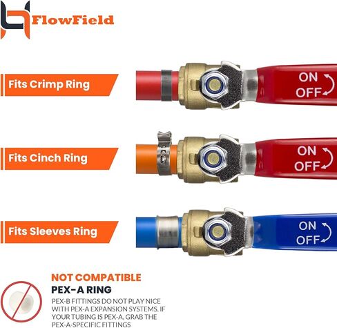 FlowField 1/2 Brass Ball Valve, Crimp/Cinch Port, for Pex Pipe Hot and Cold Water Home Plumbing Repair in Saudi Arabia