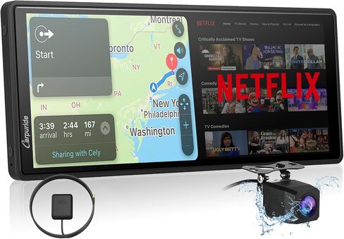 Carpuride Wireless Carplay & Android Auto 4+64GB 8-CORE ، عبر الإنترنت وغير متصل GPS Screenge 10.26 بوصة شاشة للسيارات ، G00GEL PLAY ، Netflix ، رابط المرآة ، بلوتوث ، GPS-Antenne ، CAM. in Kuwait