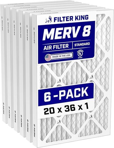 Filter King 18x30x1 Air Filter (MERV 8) (6-Pack) Dust & Allergy Control AC Furnace Filters, MADE IN USA, HVAC, Pleated, Electrostatic (Actual Size: 17.5 x 29.5 x .75) in Kuwait