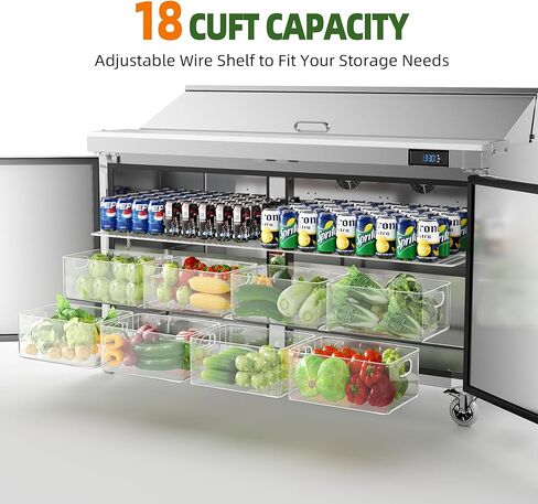 طاولة إعداد سلطة ساندويتش الثلاجة التجارية Coolake مقاس 60 بوصة، وثلاجة ساندويتش ببابين مع مقالي 16 GN 1/6، وثلاجة تبريد بمروحة مضادة للمطعم، ETL DOE in Kuwait