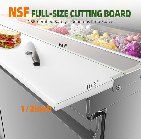 طاولة إعداد سلطة ساندويتش الثلاجة التجارية Coolake مقاس 60 بوصة، وثلاجة ساندويتش ببابين مع مقالي 16 GN 1/6، وثلاجة تبريد بمروحة مضادة للمطعم، ETL DOE in Kuwait