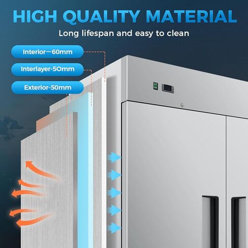 Commercial Refrigerator 2-Doors Solid Upright Reach in Two Section Inside Stainless Steel 54" Width, Capacity 43 Cuft, Bottom Mounted Restaurant Quality Kitchen Cooler Fridge, NSF Certified in Kuwait