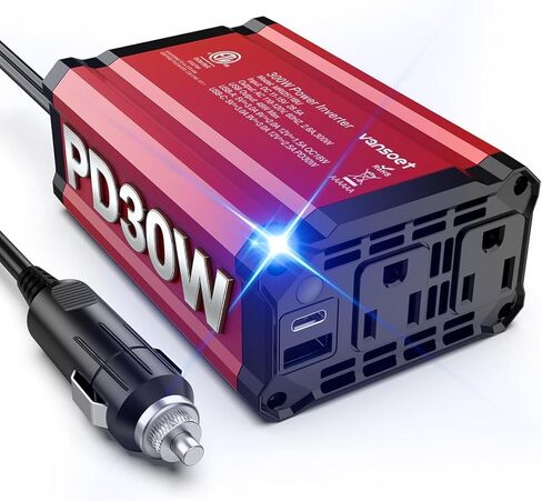 300W POWER HINVERTER 12V DC إلى 110V AC ، فانسويت سبيان شاحن السيارات في منفذ محول مع منفذ PD 65W USB-C & QC 18W ، محول الطاقة المحمولة لمركبات الكمبيوتر المحمولة التخييم. in Kuwait