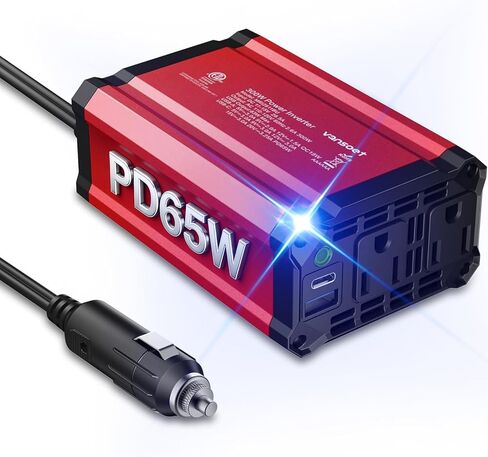300W Power Inverter 12V DC to 110V AC, vansoet Fast Car Charger Plug in Adapter Outlet with PD 65W USB-C&QC 18W Port, Portable Power Converter for Laptop Vehicles Camping Road Trip Essentials Adults in Kuwait