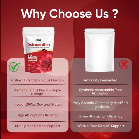 Astaxanthin 12mg, Premium astaxanthin Supplements, Fresh Microalgae Source, Natural Antioxidant Supplement for Eye, Joint, Skin Health, Natural Tanning, Non-GMO & No Gluten, 120 Softgels in Kuwait