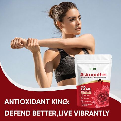 Astaxanthin 12mg, Premium astaxanthin Supplements, Fresh Microalgae Source, Natural Antioxidant Supplement for Eye, Joint, Skin Health, Natural Tanning, Non-GMO & No Gluten, 120 Softgels in Kuwait