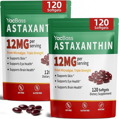 Astaxanthin Supplements 12mg - Premium Astaxanthin 120 Softgels for Eye, Brain, Skin & Immune Support, Microalgae Source, 4 Month Supply in Saudi Arabia