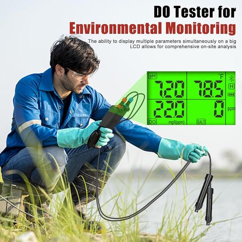 Dissolved Oxygen Meter for Water 6 in 1 Smart DO pH Salinity TDS EC Temp. with Auto Compensation for Ponds Aquariums Water Testing Water Quality Tester Pond Oxygen Tester Fish Tank pH Test Kit in Kuwait