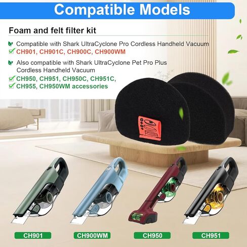 فلاتر لباد إسفنجية بديلة لمكنسة Shark UltraCyclone Pet Pro Plus اللاسلكية المحمولة - لمكنسة Shark CH963AMZ CH951 CH964AMZ CH901 CH950 CH951C CH900WM، قطعة XFTRCH900-6 Pack in Saudi Arabia