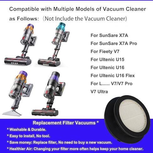 6 عبوات X7A مكانس فلتر بديل HEPA متوافق مع مكنسة كهربائية لاسلكية SunSare X7A Pro، تناسب مرشحات Fieety V7 لأجزاء فلتر الفراغ اللاسلكي Ultenic U15 U16 / U16 in Kuwait