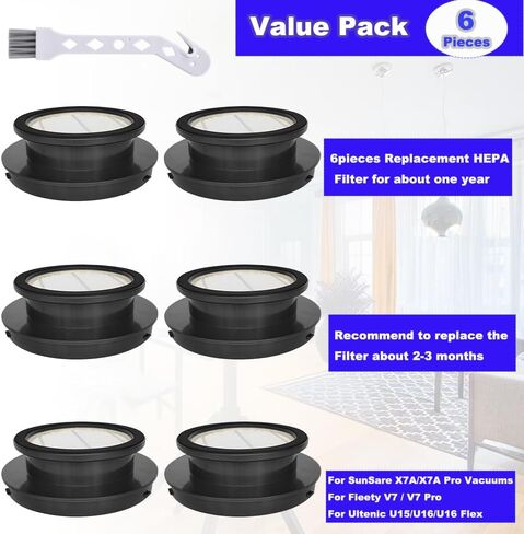 6 عبوات X7A مكانس فلتر بديل HEPA متوافق مع مكنسة كهربائية لاسلكية SunSare X7A Pro، تناسب مرشحات Fieety V7 لأجزاء فلتر الفراغ اللاسلكي Ultenic U15 U16 / U16 in Kuwait