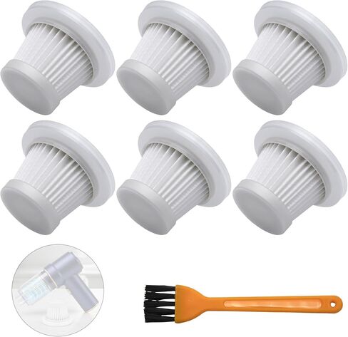 6-Pack LT-117C HEPA Vacuum Filter Replacement with Cleaning Brush, Compatible with KMM LT-117C Handheld Car Vacuum Cleaner, White, 2.08 x 1.45 Inches in Kuwait