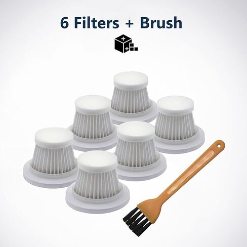 6-Pack LT-117C HEPA Vacuum Filter Replacement with Cleaning Brush, Compatible with KMM LT-117C Handheld Car Vacuum Cleaner, White, 2.08 x 1.45 Inches in Kuwait