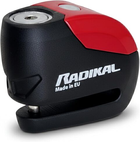 RADIKAL RK9 قفل قرص التنبيه 120 ديسيبل تشغيل/إيقاف، تحذير، وحدة قابلة للاستبدال، مقاومة للماء، بطارية طويلة الأمد، تذكير إلكتروني، دراجات نارية عالمية، دراجات، دراجات بخارية in Kuwait