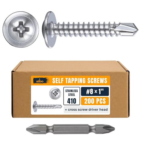 ALBO 200 PCS, #8 x 1 Stainless Steel Self Tapping Screws, 410 Stainless Truss Head Sheet Metal Screws, Self Drilling Screws for Metal & Plastic, Rust Resistant Fasteners in Kuwait