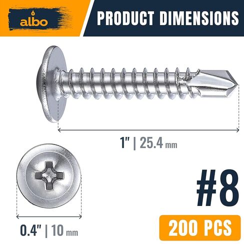ALBO 200 PCS, #8 x 1 Stainless Steel Self Tapping Screws, 410 Stainless Truss Head Sheet Metal Screws, Self Drilling Screws for Metal & Plastic, Rust Resistant Fasteners in Kuwait