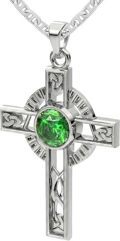 Us Jewels Men 925 Sterling Silver 37.5mm محاكاة قلادة Emerald الأيرلندية سلتيك كروس قلادة ، 22 و 26in in Saudi Arabia