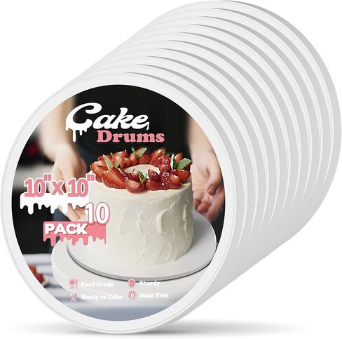 10 PCS Cake Boards 10 Inch Round, 10 Inch Cake Drums, 1/2" Thick Cake Drum, Cake Board Food Grade Cake Base, White Cake Cardboard Circles Bases para Pasteles for Wedding & Party & Pizza Desserts in Kuwait