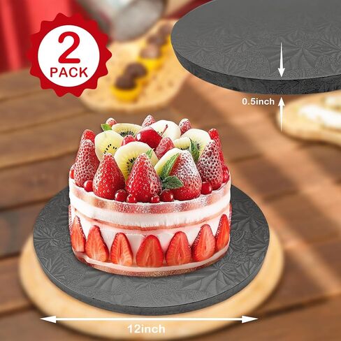 2 PCS Cake Drums, 1/2 Inch Thick 12 Inch Round Cake Boards, Black, Professional Quality Cardboards, Card Base (Maple leaf pattern) in Saudi Arabia