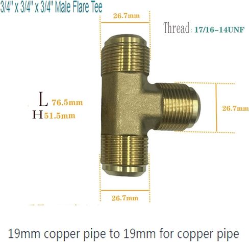 3/4 بوصة × 3/4 بوصة × 3/4 بوصة موصل نحاسي لخط غاز متوهج ذكر، محول خط ذكر متوهج من النحاس، للهيدروليكي ووقود التدفئة والتهوية وتكييف الهواء (HVAC)، والبروبان، والهواء، وتركيب أنبوب الغاز الطبيعي - (قطعة واحدة) in Kuwait