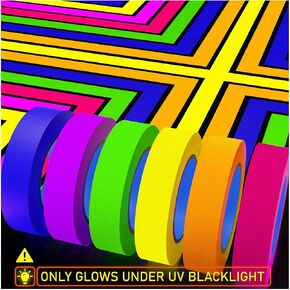 شريط D-Xam 6 عبوات نيون غافر - 0.6 بوصة ضوء أسود للأشعة فوق البنفسجية يتوهج في الظلام، أفضل للحفلات وأرضيات الرقص والمشروعات والمسارح التي تصنعها بنفسك - 6 ألوان نابضة بالحياة in Kuwait