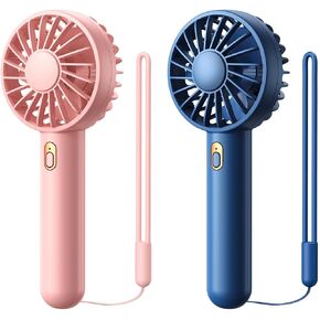 مروحة Warmco Mini المحمولة 2 حزمة - 3 سرعات قابلة لإعادة الشحن ومروحة مكتبية مع قاعدة، تبريد مدمج للسفر والمكياج وهدية الصيف (أزرق ووردي) in Kuwait