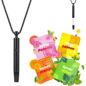 قلادة التنفس لاستبدال العادة السيئة مع 12 قطعة من النوى القابلة لإعادة الملء في 4 نكهات، قلادة منعشة لدعم العادة لتخفيف التوتر، قلادة تململ لدعم العادة للبالغين (أسود) in Kuwait