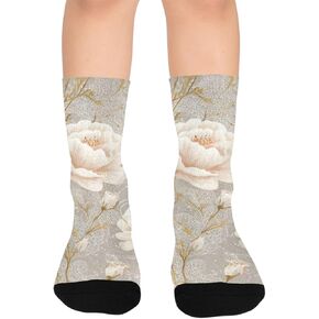 جوارب بيج للتنزه سيرًا على الأقدام من الدانتيل بطبعة زهور - جوارب شتوية حرارية سميكة دافئة للأطفال الصغار للأولاد والبنات للمدرسة، والارتداء اليومي والأنشطة الخارجية in Kuwait