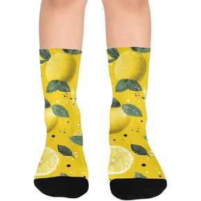 جوارب المشي لمسافات طويلة بطباعة الليمون الطازج باللون الأصفر - جوارب شتوية حرارية سميكة دافئة للأولاد والبنات للمدرسة، والارتداء اليومي والأنشطة الخارجية in Kuwait