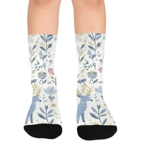 جوارب التنزه سيرًا على الأقدام من Pastel Blue Deer Blooms - جوارب شتوية حرارية سميكة دافئة للأولاد والبنات للمدرسة، والارتداء اليومي والأنشطة الخارجية in Kuwait