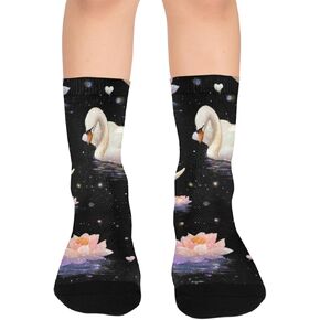 جوارب للمشي لمسافات طويلة بطباعة البجعات باللون البيج - جوارب شتوية حرارية سميكة دافئة للأولاد والبنات للمدرسة، والارتداء اليومي والأنشطة الخارجية in Kuwait