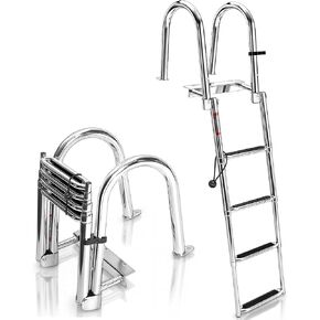 4 Step Boat Ladder, 62" 304 Stainless Steel Pontoon Heavy Duty Folding Dock Non-Slip Swim Ladder for Pontoon Boat, Dock, Deck, Marine Use in Kuwait