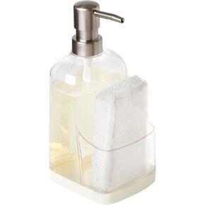 موزع صابون المطبخ من سبيكتروم كورا مع حامل إسفنجة لتنظيم حوض المطبخ، سهل التنظيف، حامل إسفنجة لمضخة الصابون، حجرة تخزين، علبة حوض بلاستيكية مع قاعدة قبضة مطاطية، رمادي وشفاف in Kuwait