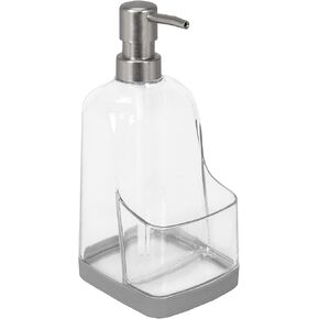 Spectrum Cora Kitchen Soap Dispenser with Sponge Holder for Kitchen Sink Organization, Easy to Clean Soap Pump Sponge Holder Storage Compartment Plastic Sink Caddy with Rubber Grip Base, Gray & Clear in Kuwait