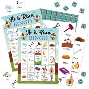 Easter Bingo Cards, He is Risen Theme Game for 24 Players, Bingo Activities for Adult and Family Friends, Spring Party Favors Supplies Decorations(07) in Kuwait