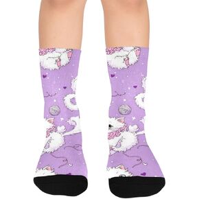 جوارب أرجوانية للمشي لمسافات طويلة بطباعة قطة كرتونية - جوارب شتوية حرارية سميكة دافئة للأولاد والبنات للمدرسة، والارتداء اليومي والأنشطة الخارجية in Kuwait