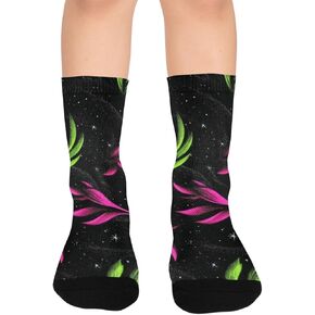 جوارب للمشي لمسافات طويلة بنمط أوراق النيون الداكنة - جوارب شتوية حرارية سميكة دافئة للأولاد والبنات الصغار للمدرسة، والارتداء اليومي والأنشطة الخارجية in Kuwait