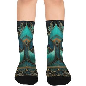 جوارب المشي لمسافات طويلة على شكل زهرة اللوتس باللون المخضر - جوارب شتوية حرارية سميكة دافئة للأولاد والبنات للمدرسة، والارتداء اليومي والأنشطة الخارجية in Kuwait