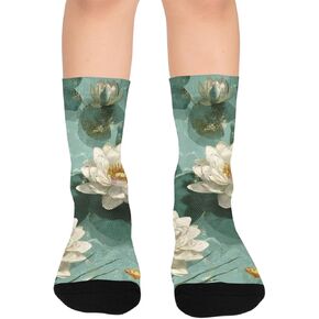 جوارب المشي لمسافات طويلة على شكل زهرة اللوتس الخضراء - جوارب شتوية حرارية سميكة دافئة للأولاد والبنات الصغار للمدرسة، والارتداء اليومي والأنشطة الخارجية in Kuwait