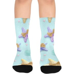 جوارب زرقاء للمشي لمسافات طويلة بطبعة نجم البحر الباستيل - جوارب شتوية حرارية سميكة دافئة للأولاد والبنات للمدرسة، والارتداء اليومي والأنشطة الخارجية in Kuwait