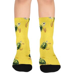 جوارب للمشي لمسافات طويلة على شكل سلاحف باللون الأصفر الليموني - جوارب شتوية حرارية سميكة دافئة للأولاد والبنات للمدرسة، والارتداء اليومي والأنشطة الخارجية in Kuwait