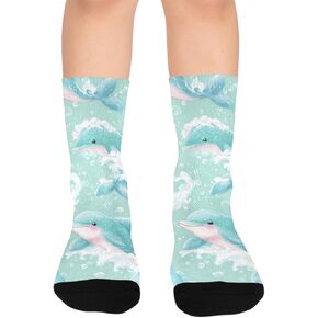 جوارب دولفين سوفي الخضراء اللطيفة للمشي لمسافات طويلة - جوارب شتوية حرارية سميكة دافئة للأولاد والبنات للمدرسة، والارتداء اليومي والأنشطة الخارجية in Kuwait