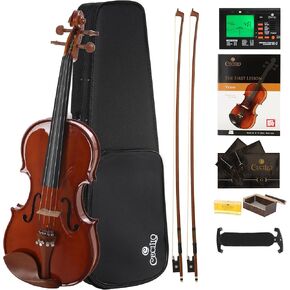 Cecilio Violin Solidwood Violin with 2 Brazilwood Bows, Rosin, Tuner, Shoulder Rest & Lesson Book – Ideal for Beginners, Size 3/4 in Kuwait