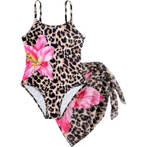 بدلة سباحة SHENHE للفتيات قطعة واحدة مع تنورة ملفوفة بطبعة الفهد لباس السباحة in Kuwait