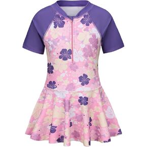 Girls One Piece Swimsuits Short Sleeve Swim Dress for Girls Hawaiian Skirted Bathing Suit Summer Swimwear 3-16 Years in Kuwait